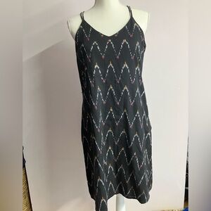 Loft Women’s Cami Dress, Size 6, Faded Black with Chevrons, Crossed Back Straps